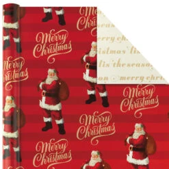 Hallmark Red And Gold 3-Pack Reversible Christmas Wrapping Paper, 120 Sq. Ft. -Lovely Souvenir Store 3Pack Red and Gold Reversible Christmas Wrapping Paper 5JXW1029 04