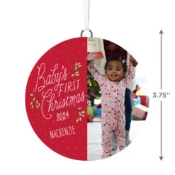 Hallmark Baby's First Christmas Personalized Text And Vertical Photo Ceramic Ornament -Lovely Souvenir Store Babys First Personalized Round Christmas Ornament 1999QHE1711B23 03