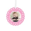 Hallmark Baby’s First Christmas Pink Scalloped Personalized Text And Photo Metal Ornament -Lovely Souvenir Store Babys First Personalized Round Christmas Ornament 1OFM1004B2 01
