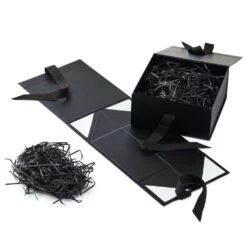 Hallmark 8" Square Black Gift Boxes With Paper Shred, 2-Pack -Lovely Souvenir Store Black Large Gift Boxes With Paper Shred 5EBC1856 04
