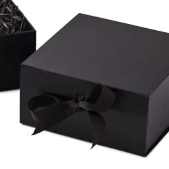 Hallmark 8" Square Black Gift Boxes With Paper Shred, 2-Pack -Lovely Souvenir Store Black Large Gift Boxes With Paper Shred 5EBC1856 05