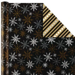 Hallmark Black And Gold 4-Pack Reversible Holiday Wrapping Paper Assortment, 150 Sq. Ft. -Lovely Souvenir Store Black and Gold Reversible Wrapping Paper Assortment 5JXW1737 06