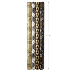 Hallmark Black And Gold 4-Pack Reversible Holiday Wrapping Paper Assortment, 150 Sq. Ft. -Lovely Souvenir Store Black and Gold Reversible Wrapping Paper Assortment 5JXW1737 07