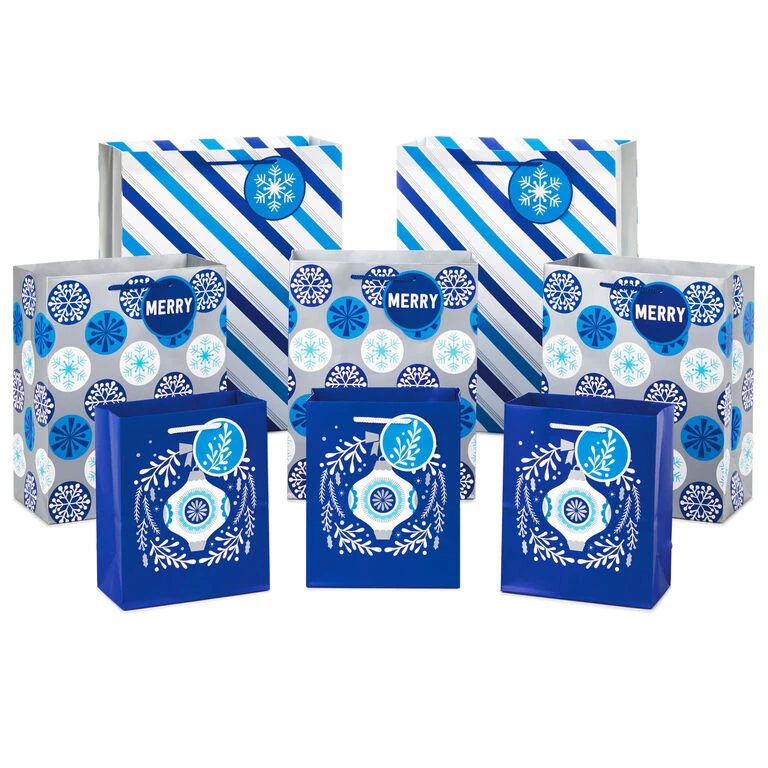 Hallmark Blue And Silver 8-Pack Holiday Gift Bags, Assorted Sizes And Designs 3 Hallmark Blue And Silver 8-Pack Holiday Gift Bags, Assorted Sizes And Designs