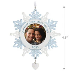 Hallmark Our First Christmas Together Snowflake 2023 Photo Frame Ornament -Lovely Souvenir Store BlueWhite Snowflake Picture Frame Keepsake Ornament 1699QGO2879 03