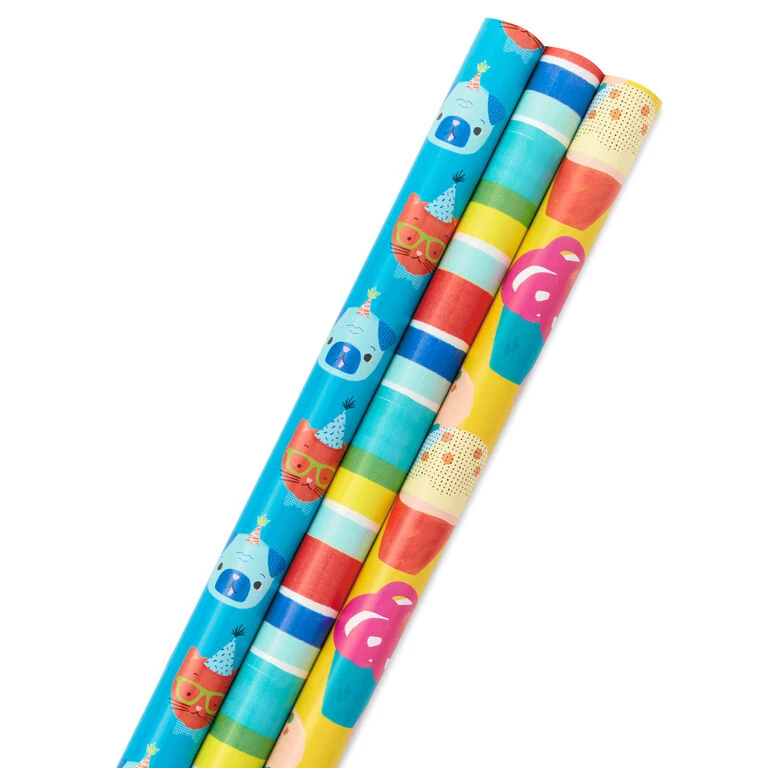 Hallmark Colorful Celebration 3-Pack Wrapping Paper, 55 Sq. Ft. Total 3 Hallmark Colorful Celebration 3-Pack Wrapping Paper, 55 Sq. Ft. Total