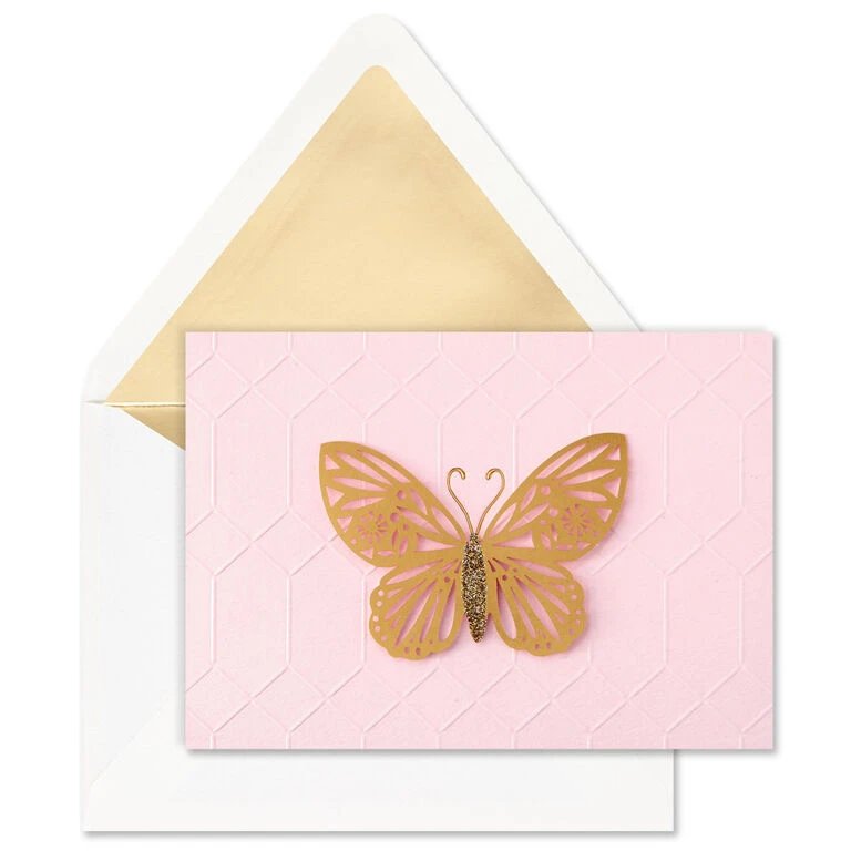 Hallmark Gold Butterfly On Pink Blank Note Cards, Box Of 8 4 Hallmark Gold Butterfly On Pink Blank Note Cards, Box Of 8 - Image 2