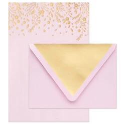 Hallmark Gold Floral On Pink Stationery Set, Box Of 20 -Lovely Souvenir Store Gold Floral on Pink Stationery Set 1499STN1139 03