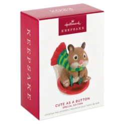 Hallmark Cute As A Button Special Edition Ornament -Lovely Souvenir Store Hamster on Button Sled Keepsake Ornament 1599QXE3317 04
