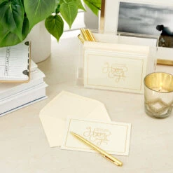 Hallmark Bulk Ivory And Gold Blank Wedding Thank-You Notes, Box Of 100 -Lovely Souvenir Store Ivory and Gold Blank Wedding ThankYou Notes Bulk Pack 5STZ1065 07