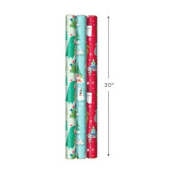 Hallmark Winter Friends 3-Pack Reversible Kids Christmas Wrapping Paper Assortment, 120 Sq. Ft. -Lovely Souvenir Store Kids Reversible Christmas Gift Wrap Assortment 5JXW1073 03