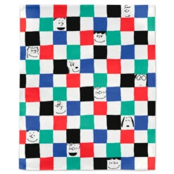 Hallmark Peanuts® Gang Checkered Throw Blanket, 50x60 -Lovely Souvenir Store Peanuts Gang Faces and Colored Squares Blanket 1PAJ3534 03