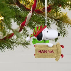 Hallmark Peanuts® Sledding With Snoopy Personalized Ornament -Lovely Souvenir Store Peanuts Snoopy With Sled Personalized Keepsake Ornament 2499QHE2002B1 02