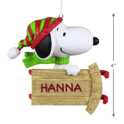 Hallmark Peanuts® Sledding With Snoopy Personalized Ornament -Lovely Souvenir Store Peanuts Snoopy With Sled Personalized Keepsake Ornament 2499QHE2002B1 03
