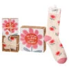 Primitives By Kathy Pink Flowers Goals Block Sign And Socks, Set Of 2 -Lovely Souvenir Store Pink Flowers Goals Block Sign and Socks Set 111184 01