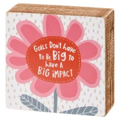 Primitives By Kathy Pink Flowers Goals Block Sign And Socks, Set Of 2 -Lovely Souvenir Store Pink Flowers Goals Block Sign and Socks Set 111184 02