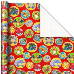 Hallmark Assorted Pokémon Wrapping Paper 3-Pack, 60 Sq. Ft. -Lovely Souvenir Store Pokmon Wrapping Paper for Kids Birthdays 5EWR2645 06