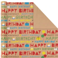 Hallmark Primary Birthday 3-Pack Kraft Wrapping Paper, 105 Sq. Ft. Total -Lovely Souvenir Store Primary Birthday 3Pack Kraft Wrapping Paper 5EWR6409 06