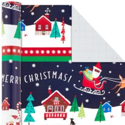 Hallmark Santa Fun 3-Pack Christmas Wrapping Paper Assortment, 120 Sq. Ft. -Lovely Souvenir Store Santa Fun Hallmark Mahogany Christmas Wrapping Paper 5JXW1037 05