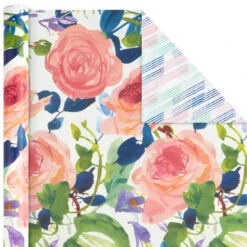 Hallmark Watercolor Tones 3-Pack Reversible Wrapping Paper, 75 Sq. Ft. Total -Lovely Souvenir Store Watercolor Tones 3Pack Reversible Wrapping Paper 5EWR6405 04