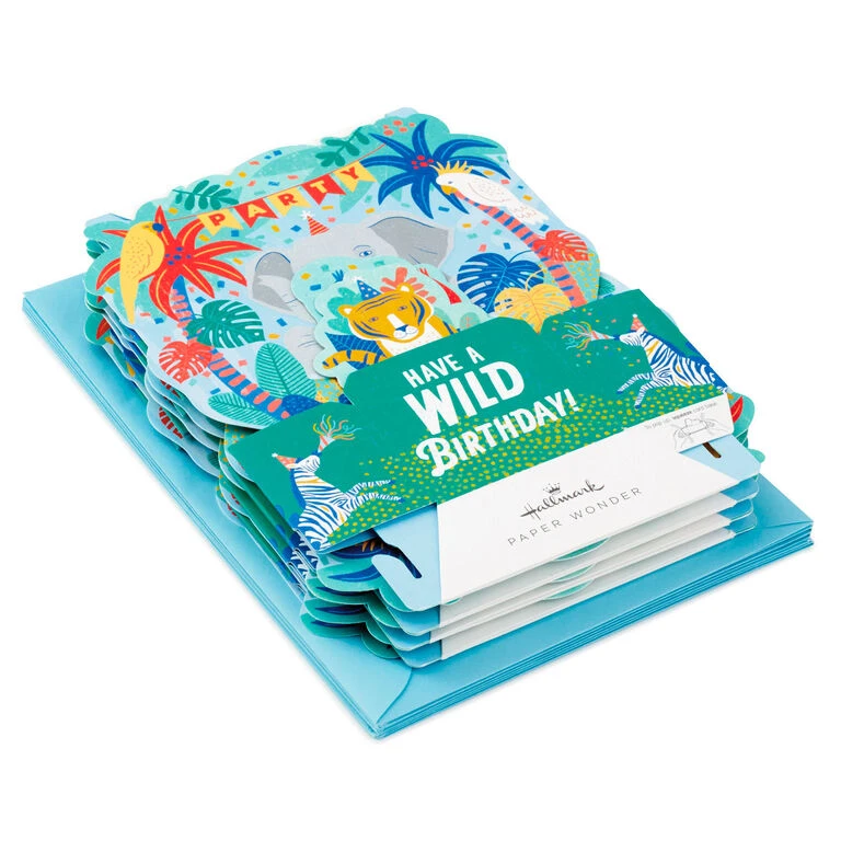 Hallmark Wild Animal Party Boxed Pop-Up Birthday Cards, Pack Of 8 4 Hallmark Wild Animal Party Boxed Pop-Up Birthday Cards, Pack Of 8 - Image 2