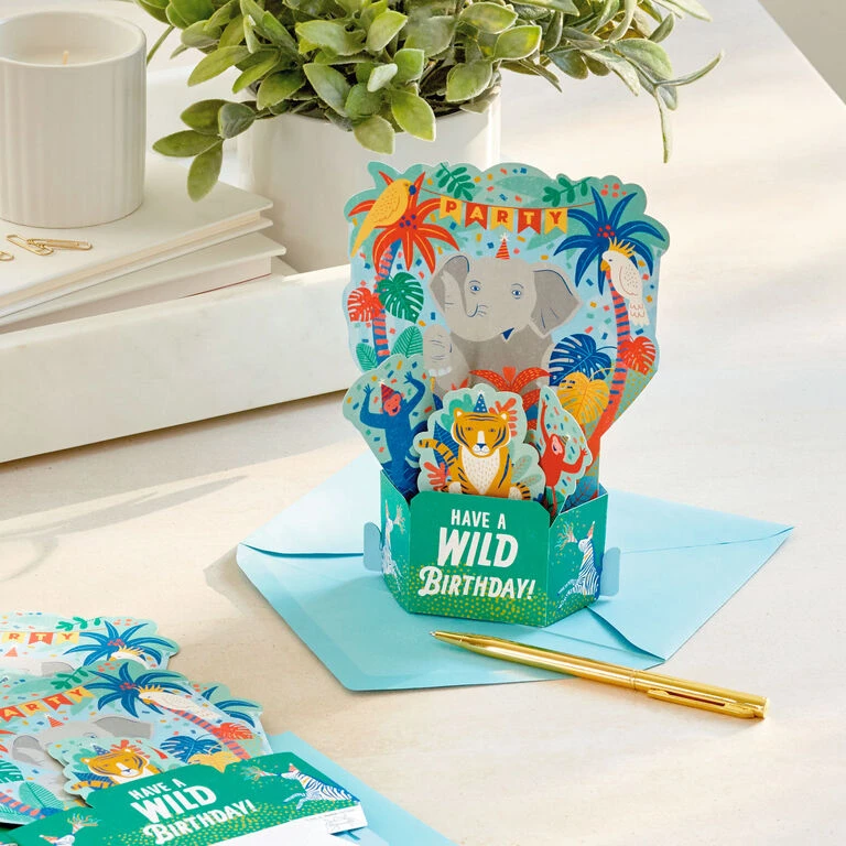 Hallmark Wild Animal Party Boxed Pop-Up Birthday Cards, Pack Of 8 9 Hallmark Wild Animal Party Boxed Pop-Up Birthday Cards, Pack Of 8 - Image 7